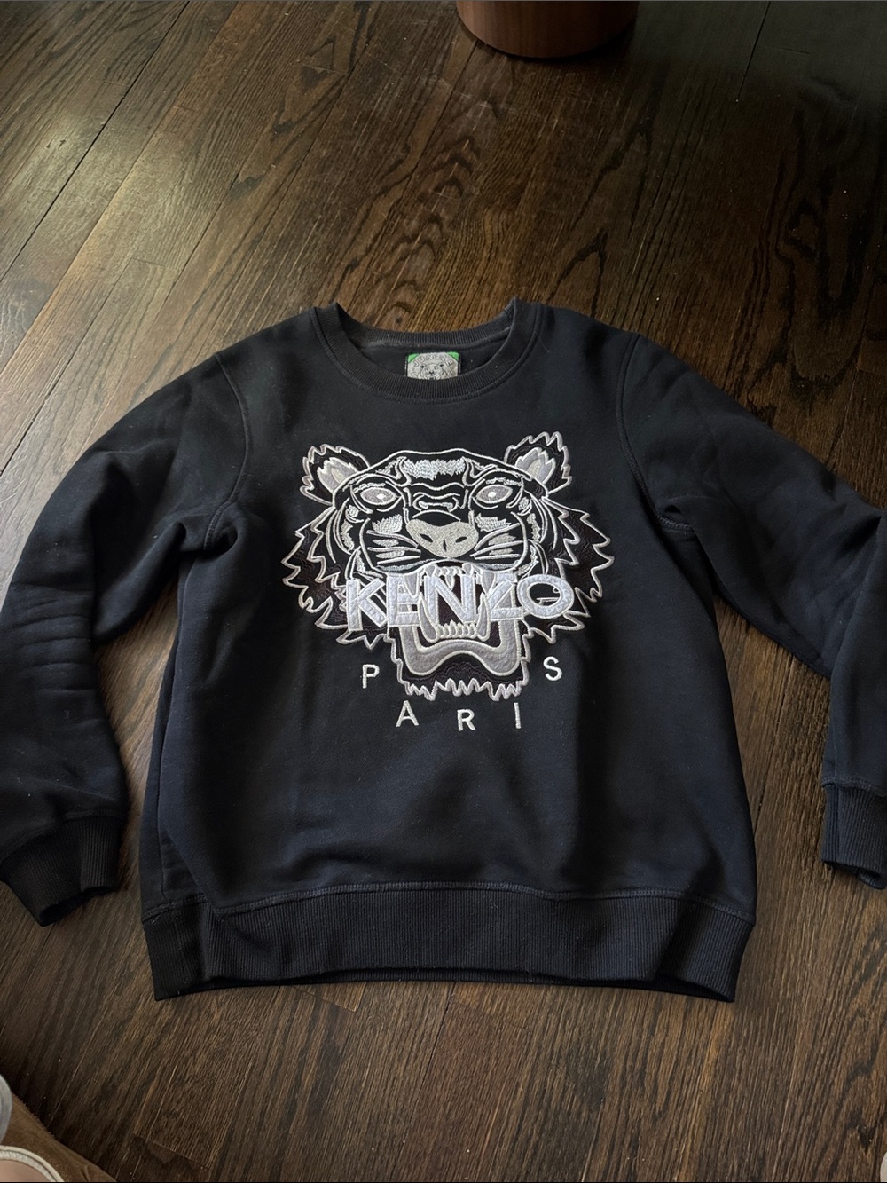 Kenzo Black Sweatshirt with White Tiger Embroidery